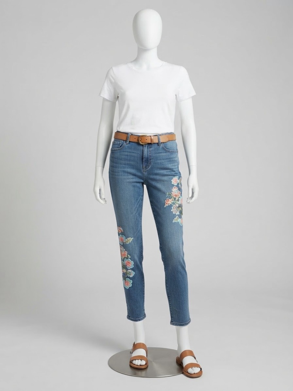 J. Jill Blue Authentic Fit Denim Ankle Jeans with Floral Embroidery sz 8